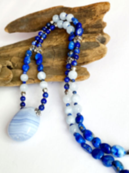 Lapis Lazuli with Aquamarine + Blue Lace Agate Necklace