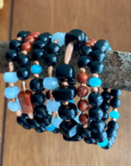 Shungite Multi Gemstone Coil Wrap Bracelet