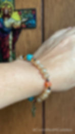 Thumbnail: Christian Cross Paraiba Blue Apatite with Austrian Crystals Bracelet