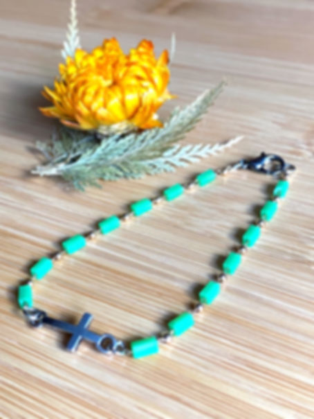 Christian Cross Green Austrian Crystals Bracelet