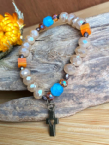 Christian Cross Paraiba Blue Apatite with Austrian Crystals Bracelet