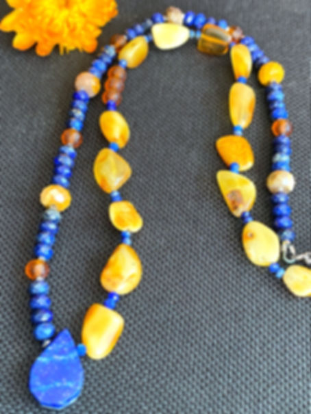 Butterscoch Baltic Amber Lapis Lazuli Necklace