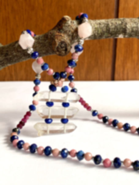 Rhodochrosite Necklace With Lemurian Seed Quartz + Muli-Gemstones