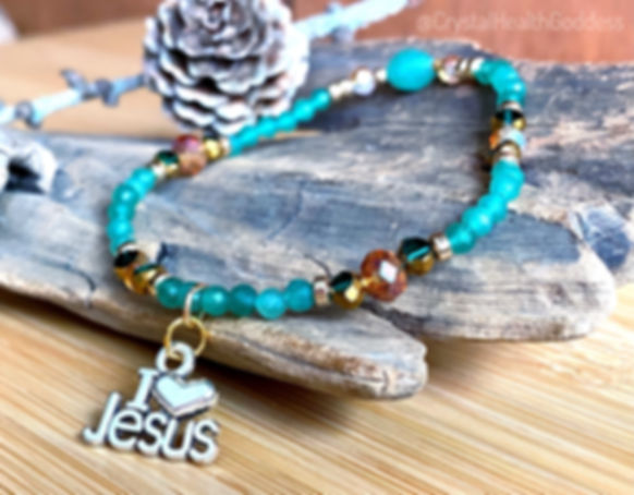 I Love Jesus Aventurine with Austrian Crystals Bracelet