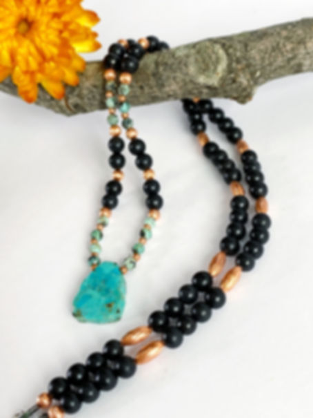 Shungite Necklace With Turquoise+ Copper