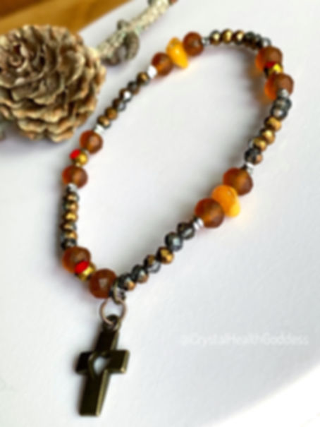 Christian Cross Baltic Amber with Austrian Crystals Bracelet