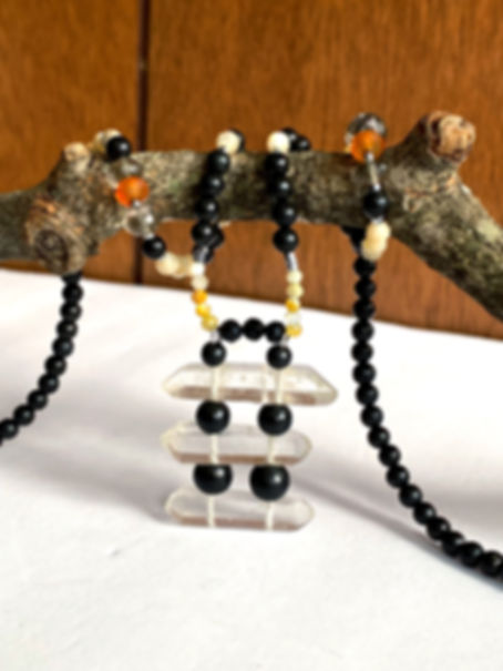 Shungite Necklace With Lemurian Seed Quartz + Muli-Gemstones