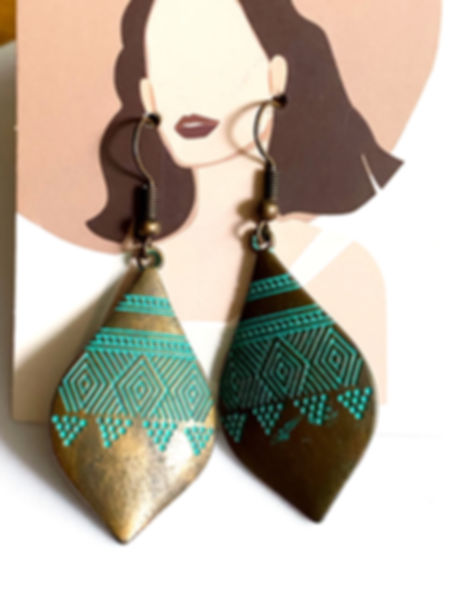 Vintage Green Patina Boho Style Earrings