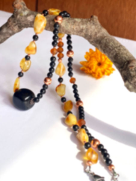 Shungite with Butterscoch Baltic Amber Necklace