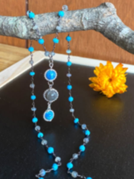 Labradorite Necklace with Turquoise + Blue Apatite