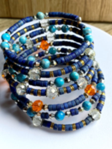 Lapis Lazuli Multi Gemstone Wrap Bracelet Orange Design