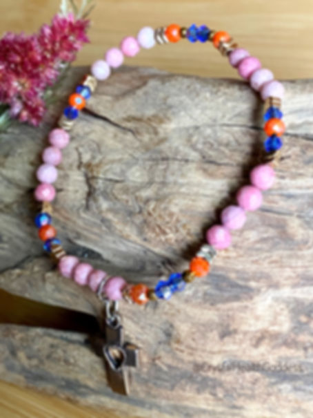 Christian Cross Rhodonite with Austrian Crystals Bracelet