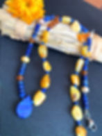 Thumbnail: Butterscoch Baltic Amber Lapis Lazuli Necklace