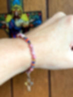 Thumbnail: Christian Cross Rhodonite with Austrian Crystals Bracelet