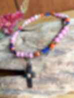 Thumbnail: Christian Cross Rhodonite with Austrian Crystals Bracelet