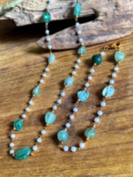 Aventurine + Pearl Necklace Bracelet Jewelry Set