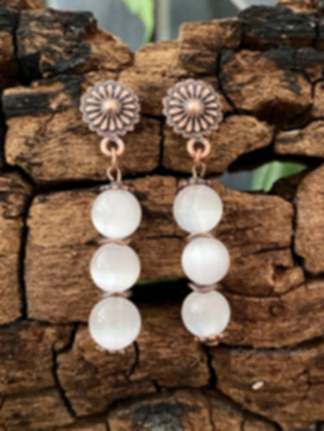Selenite Antique Copper Flower Earrings
