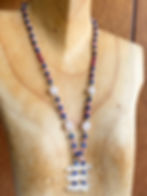 Thumbnail: Rhodochrosite Necklace With Lemurian Seed Quartz + Muli-Gemstones